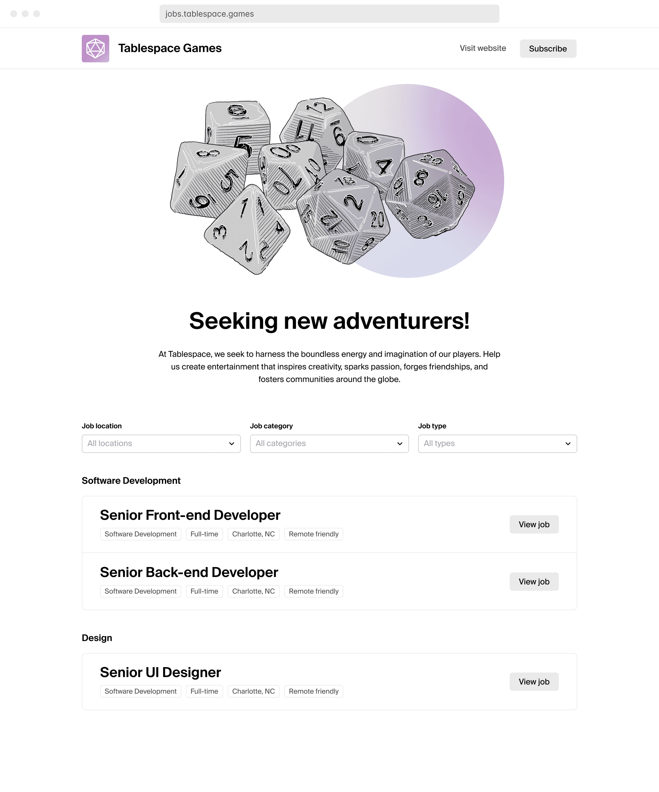 A screenshot of a Polymer job board