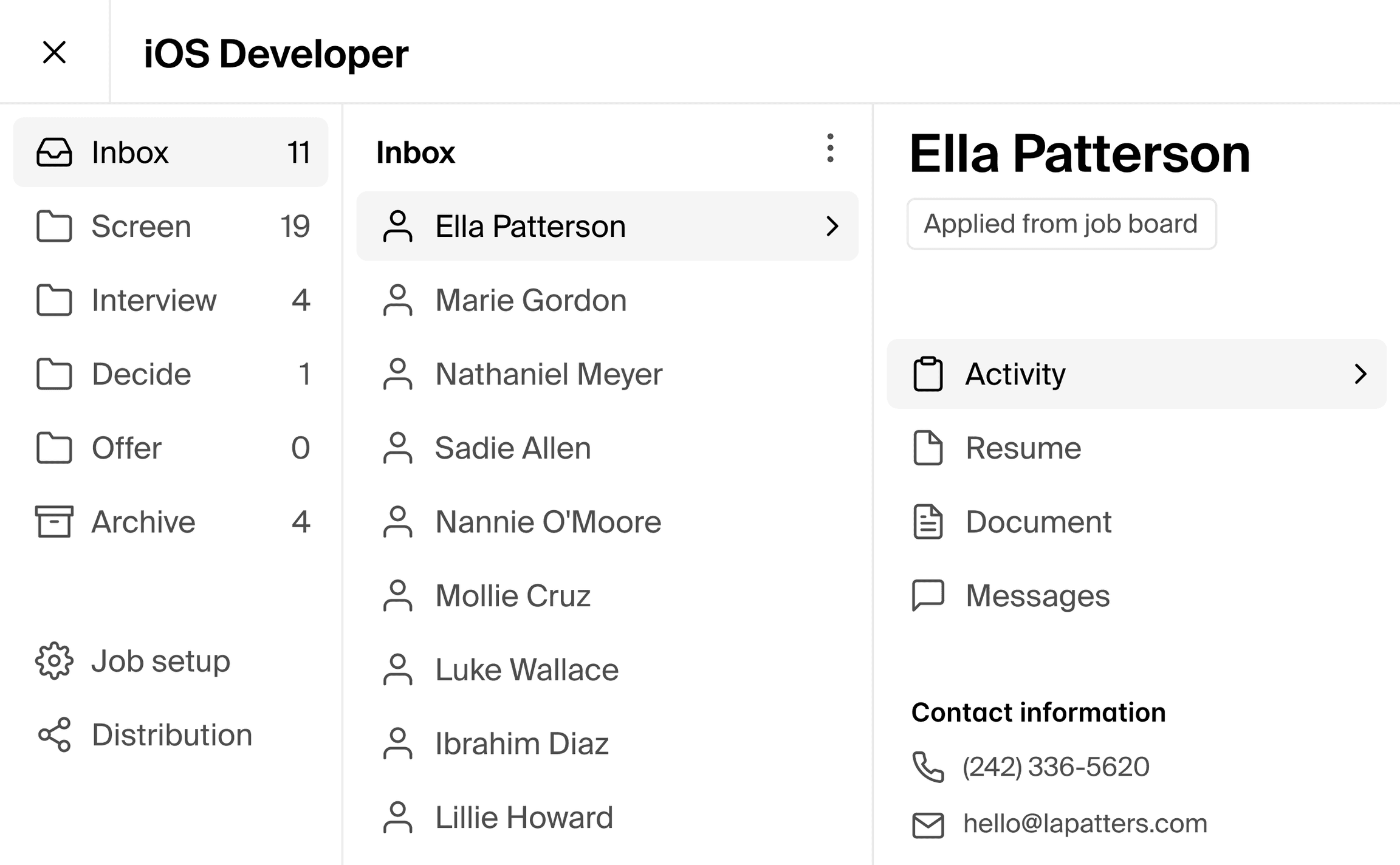 An image of the Polymer applicant tracking interface