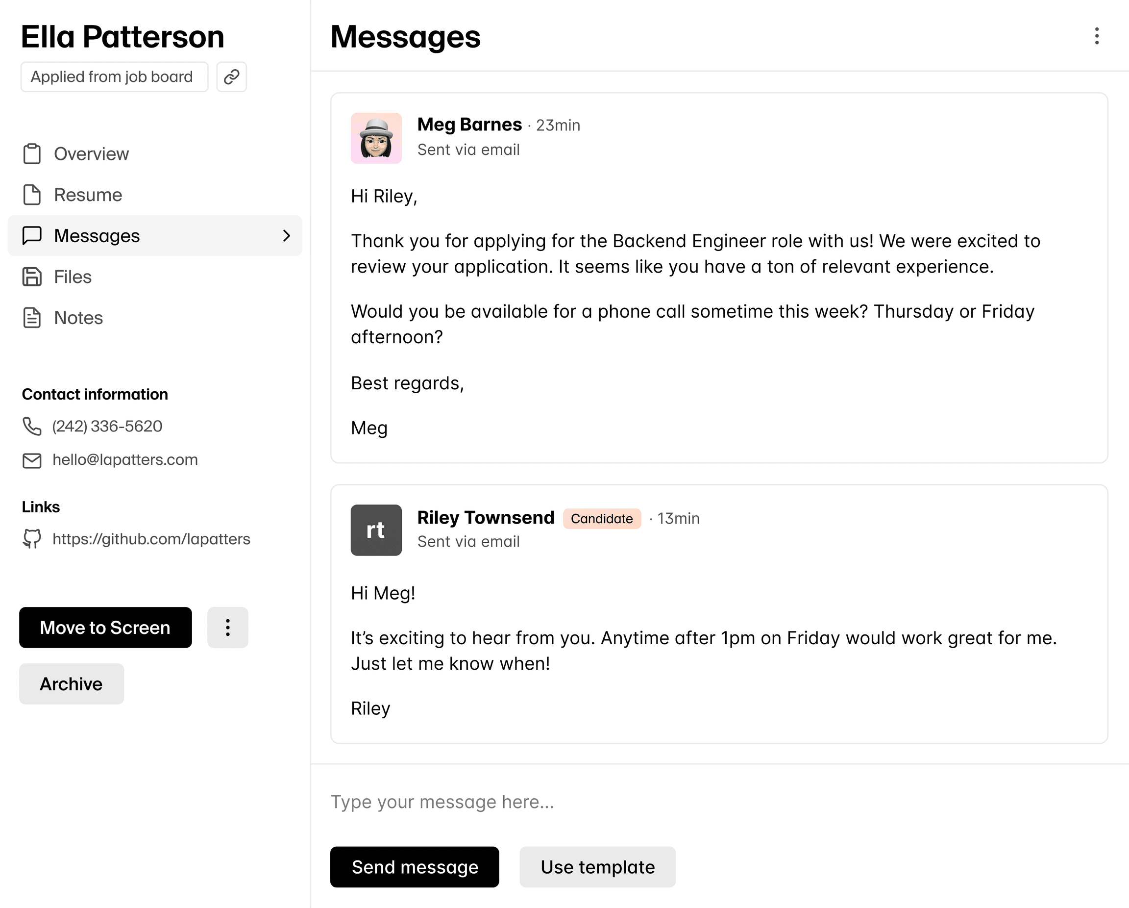 An image showing the candidate messaging feature in Polymer